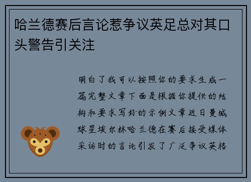 哈兰德赛后言论惹争议英足总对其口头警告引关注